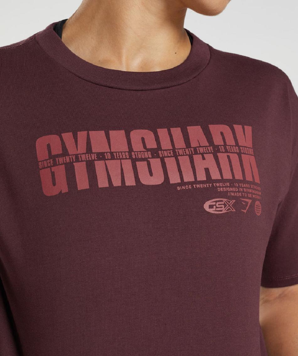 Gymshark Gs10 Year Midi Ženske Ošišane Majice Bordo | HR 3676VRW